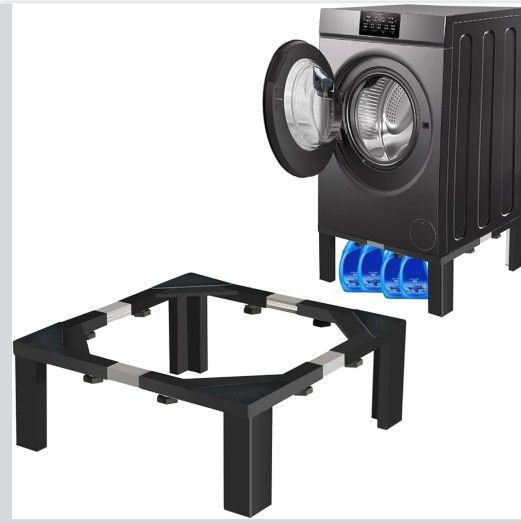 1200LB Heavy Duty Stainless Steel Laundry Pedestal Universal Riser for Front Load Washer & Dryer Anti Vibration Design Tool Free Install(Bl