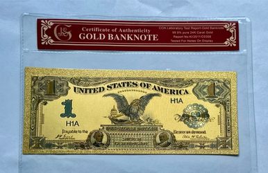 1899 Silver Certificate Black Eagle Note, 24K Gold Foil. Protective Holder/COA