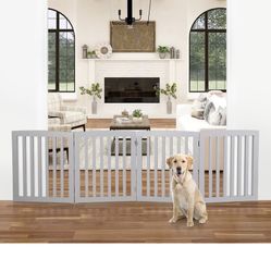24 Inch Pet Dog Gate, Foldable Freestanding Dog Door 4 Panel, 