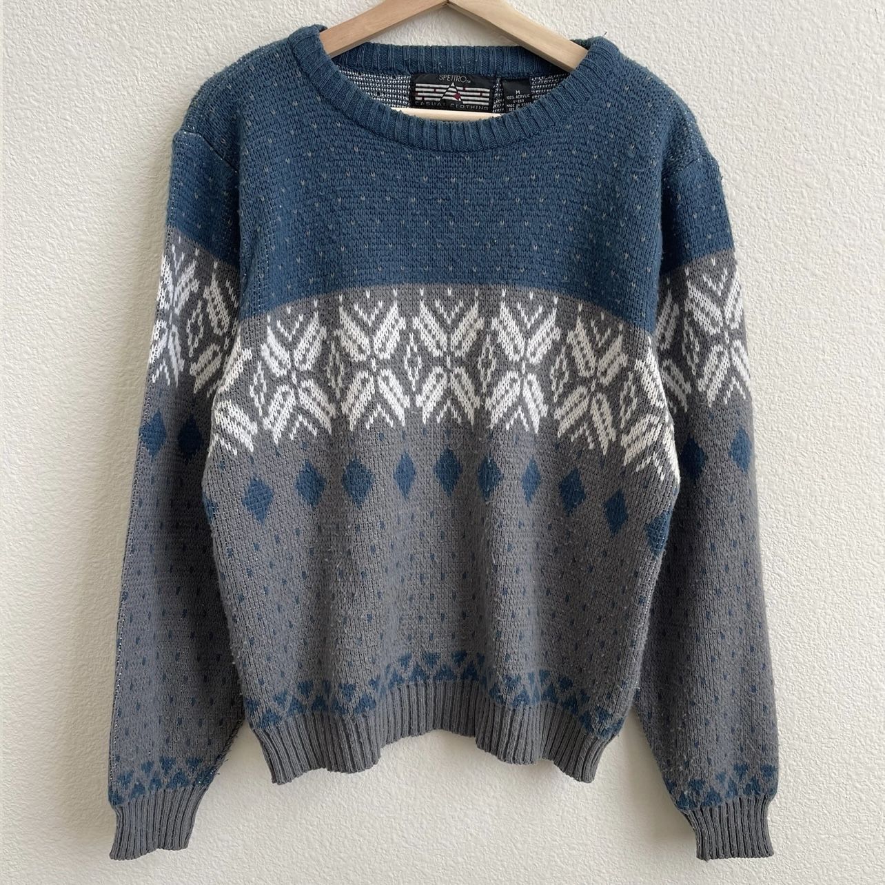 Vintage 90s Coogi Vibes Blue Grey Fair Isle Holiday Grandpa Chunky Sweater