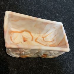 Vintage USA Made Orange and White Agate Slag Glass Bowl or Planter. 