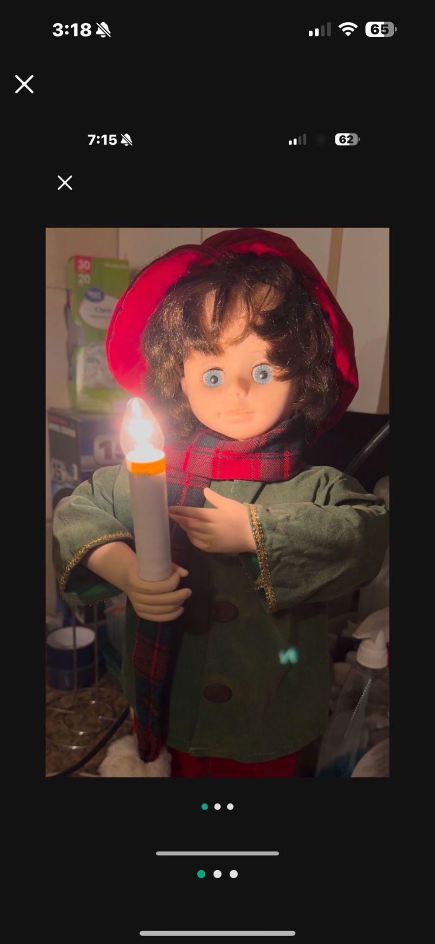 Vintage 1989 Christmas Boy Holding Illuminated Candle - Motionette great condition works great