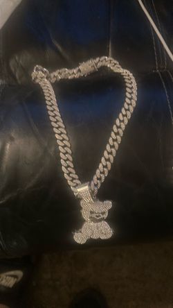 Iced Out Cuban Link Chain with Bear Pendant