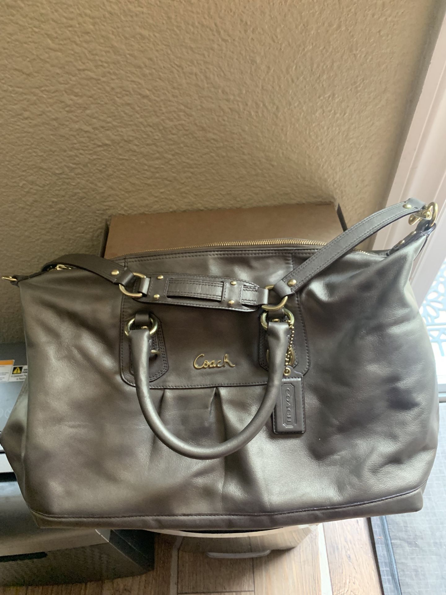 Coach Ashley Leather Large Satchel Steel