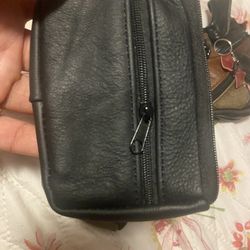 Genuine Black Cow Leather Multi-Zip Wallet / Pouch