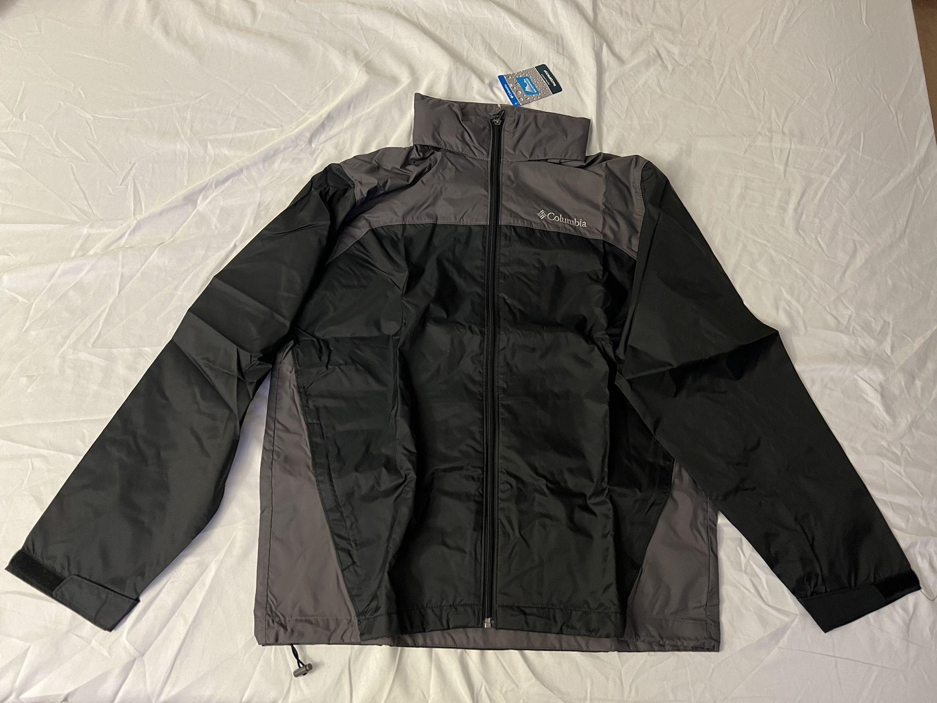 Columbia NWT Mens Glennaker Lake Rain Jacket Black Nylon Hood Waterproof Size M