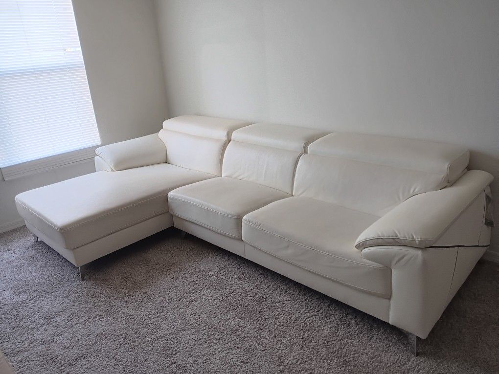 Ivory Leather Sectional 2PC