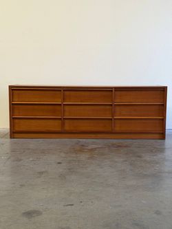 Mid Century Danish Teak 9 Drawer Dresser Long Lowboy