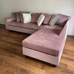 Brand New Plush Velvet Upholstered Blue/Pink L Shape Sectional Sofa | Pay After 🚚 $699
