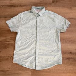 Cactus Man Ricky Singh Mens Medium Light Blue Palm Tree Button Up Shirt Short Sleeve Cotton