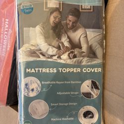 Bamboo Viscose Mattress Topper Cover, Breathable & Cooling Protector with Full Zipper Encasement, Non-Slip Bottom & Adjustable Straps, NOT Waterproof 
