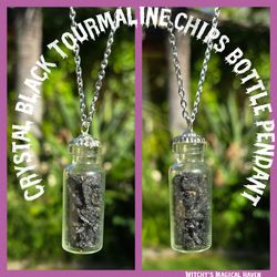 Black Tourmaline Crystal Chip Bottle Pendant 