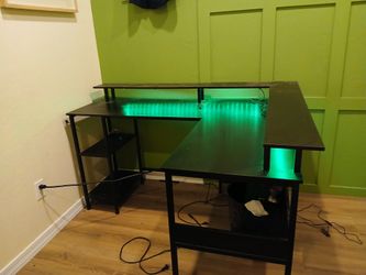 L-Shaped Gaming Desk with LED Lights