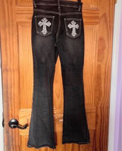 Black Flare Jeans with Cross Embroidery