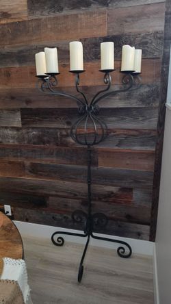 Tall black wrought iron floor candelabra