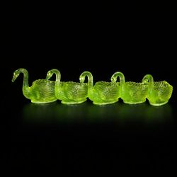 Set Of 5 Authentic Uranium Glass Swan Salt Cellars 