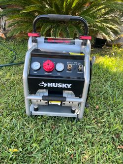 Husky 4.5 Gal. 175 PSI Portable Electric Oil-Free Quiet Twin Stack Jobsite Air Compressor w/Rubber Wheels and 2-Quick Couplers