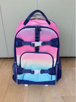 LIKE NEW - Pottery Barn Kids Mackenzie Rolling Backpack (Rainbow Sparkle Ombre Glitter)