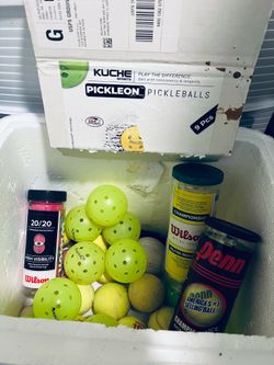 Variety of pickleball, tennis, racquetball, ping pong BALLS