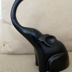 Lucky Trunk Up Black Wooden Hand Elephant Figurine Design From India Size 10” x  7 “L