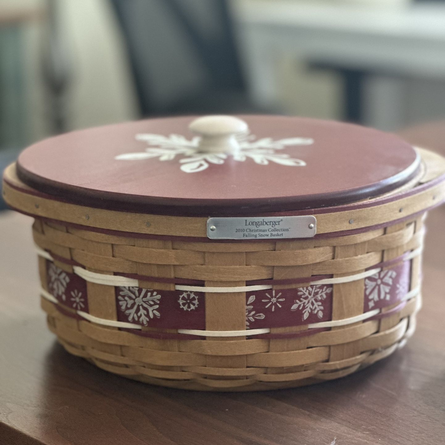 Longaberger 2010 Christmas Collection Red Falling Snow Basket Complete 5”x12”