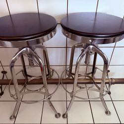 RH RESTORATION HARDWARE 1940S VINTAGE TOLEDO STEEL/WOOD ADJUSTABLE HEIGHT BAR CHAIR STOOL