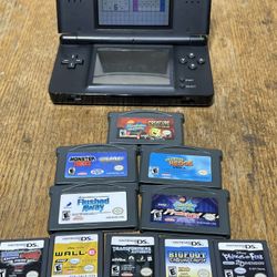Nintendo DS Lite Onyx/Black Console Lot 10 Games + Charger + Tested