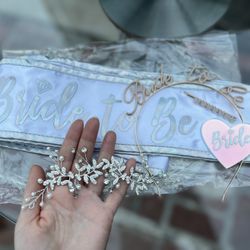 Bridal Shower and / or Wedding Bundle Set, Hair Jewelry, Bride To Be Headband 
