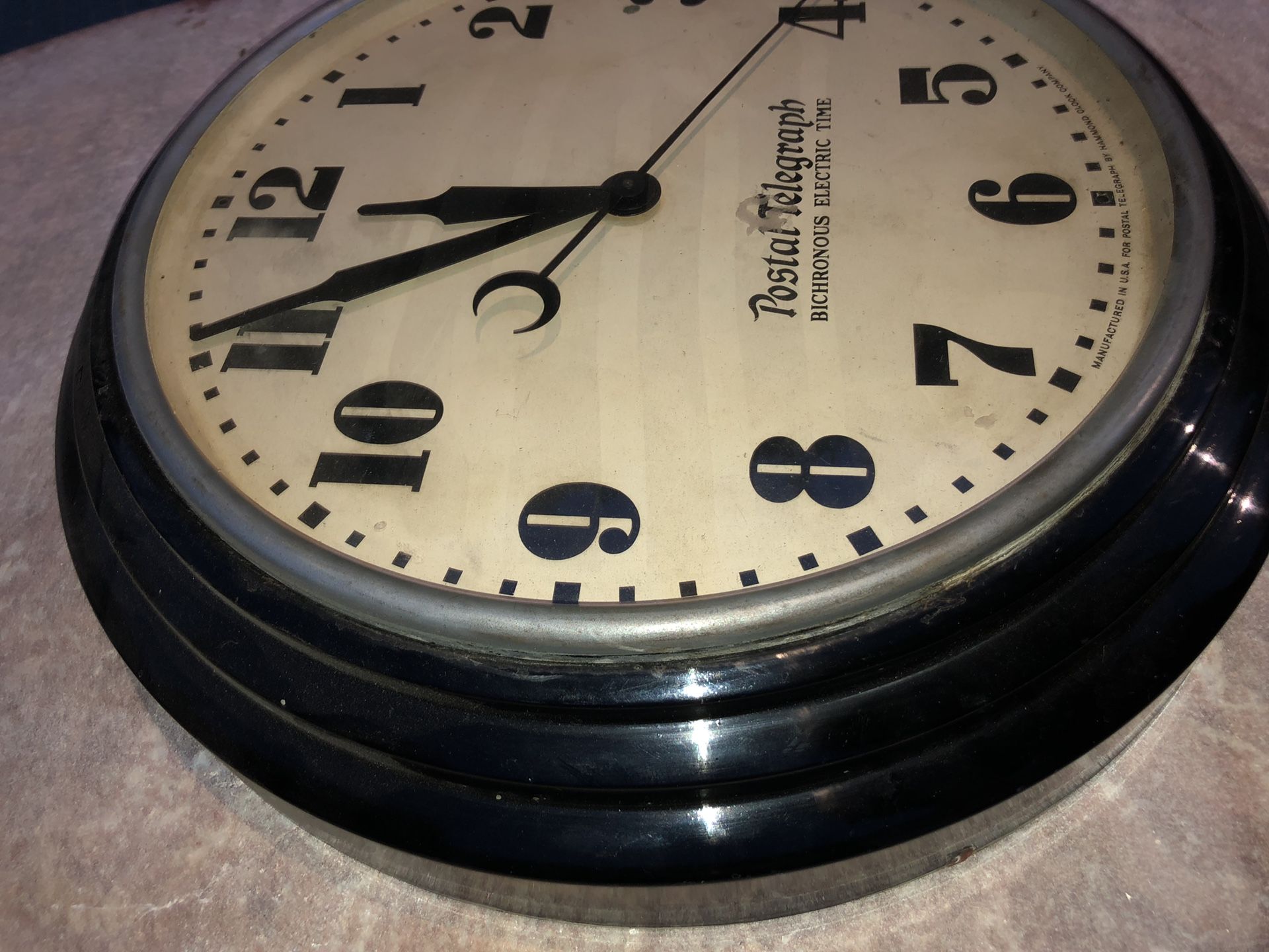 Huge 1940s Postal Telegraph Bichronous WALL CLOCK By Hammond Size