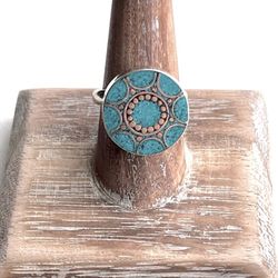 Tibetan Silver Natural Crushed Turquoise Ring Sz 9