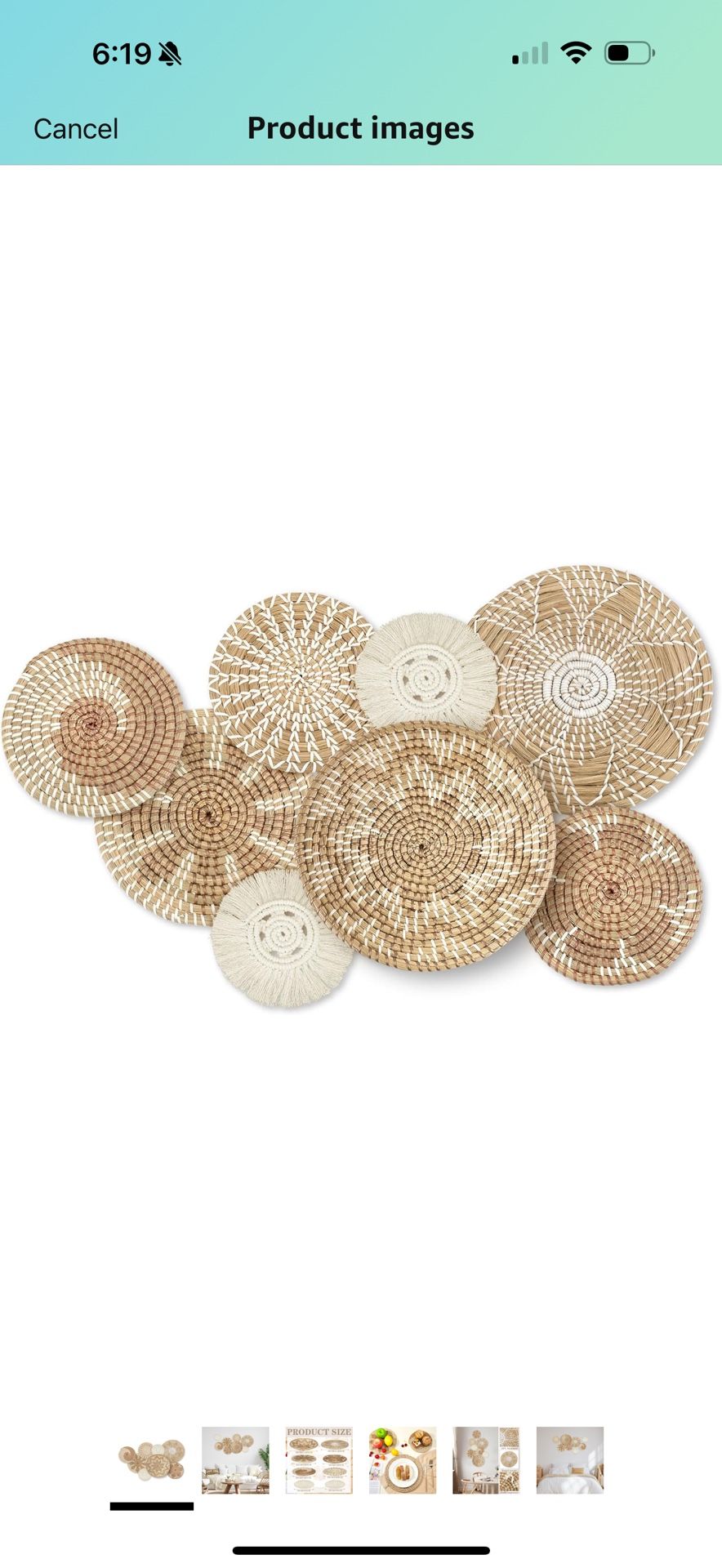 Xuhal Set of 8 Hanging Woven Wall Basket Handmade Decorative Rustic Boho Basket Decor Handcrafted Wicker Round Seagrass Wall Art for Home Kitchen Farm