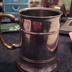 VERY CLEAN SILVER MUG WITH BRASS HANDLE