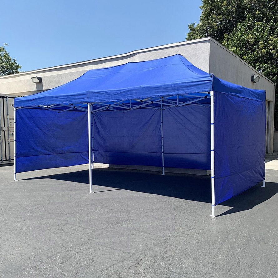 (New) $225 Heavy Duty 10x20 ft Canopy Ez Pop Up Tent with (4) Sidewalls, Color White or Blue