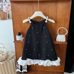 New Style Little Girl Skirt,Pearl Black Dress 