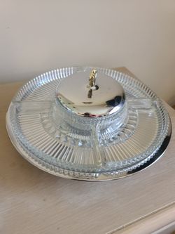 Crystal & Sterling Silver 5 Section Lazy Susan Serving Tray