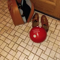 Brunswick Bowling Ball, Bag, And Shoes Size 12