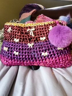 Unique stylish handmade crochet purse with pom pom