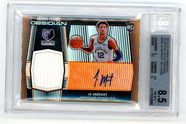 * JA MORANT * 2019-20 OBSIDIAN ELECTRIC ETCH ORANGE AUTO JERSEY RC # 50 BGS 8.5