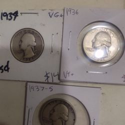 1934,36,37 Washington Quarters 