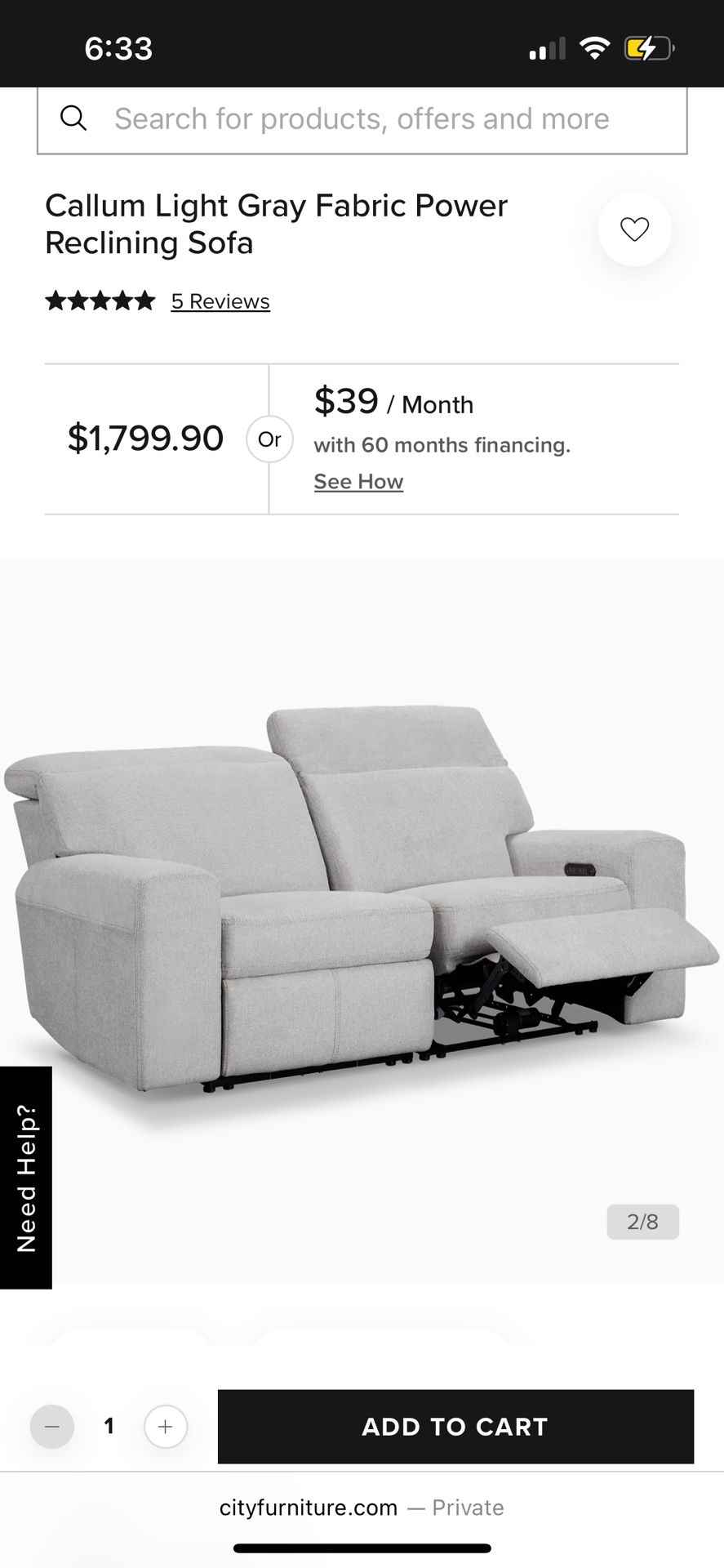 City Furniture Reclining Sofa 2 Seater