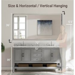 NEW IN BOX -72'' x 36'' Large Beveled Silver Bathroom Vanity Mirror, Shatterproof Rectangle Silver Metal Framed Mirror for Bathroom Wall, Anti-Rust Wa