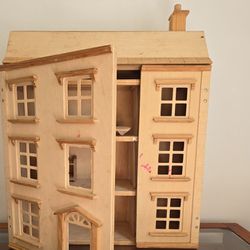 Wooden 3 Story Dollhouse, Dolls And Accessories 