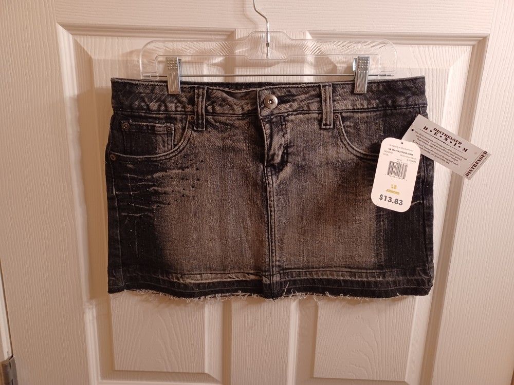 NEW Black Denim Distressed Miniskirt