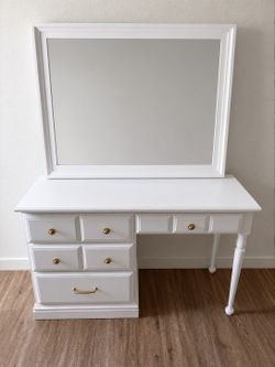 Refinished white vanity/desk (solid wood)