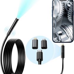 Wireless Endoscope, Wi-Fi Industrial Borescope with 6 LED Lights, 7.9mm 3 in 1 USB Snake Camera, Waterproof IP67 Inspection Camera for OTG Android, iP
