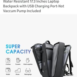 Tanglore vacuum back pack. Expandable travel backpack