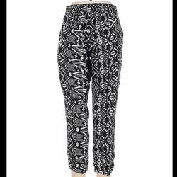 DIZZIRE Black WHITE PATTERN JOGGERS ABSTRACT PANTS MEDIUM M TRIBAL POCKETS WOMEN  Nice black and white abstract patterned pants by DIZZIRE, size Mediu