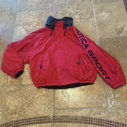 Vintage NAUTICA Men Red Navy Embroidered Reversible Zip Hood Jacket Size Medium