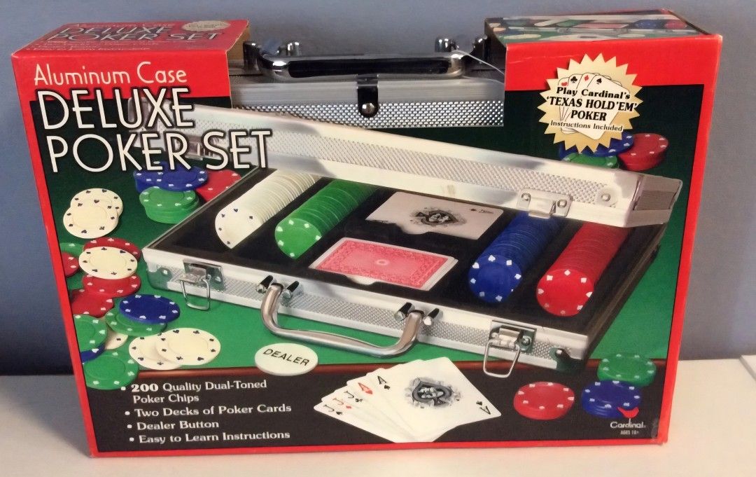 Deluxe Poker Set Aluminum Case 200 Dual Toned Poker Chips & Cards Dice Rules NEW