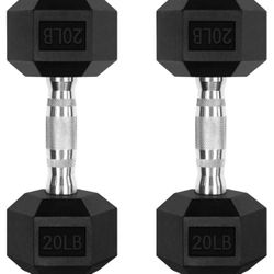RitFit 20LBS  Rubber Encased Hex Dumbbell Sets with Optional Rack for Home Gym, Coated Hand Weight